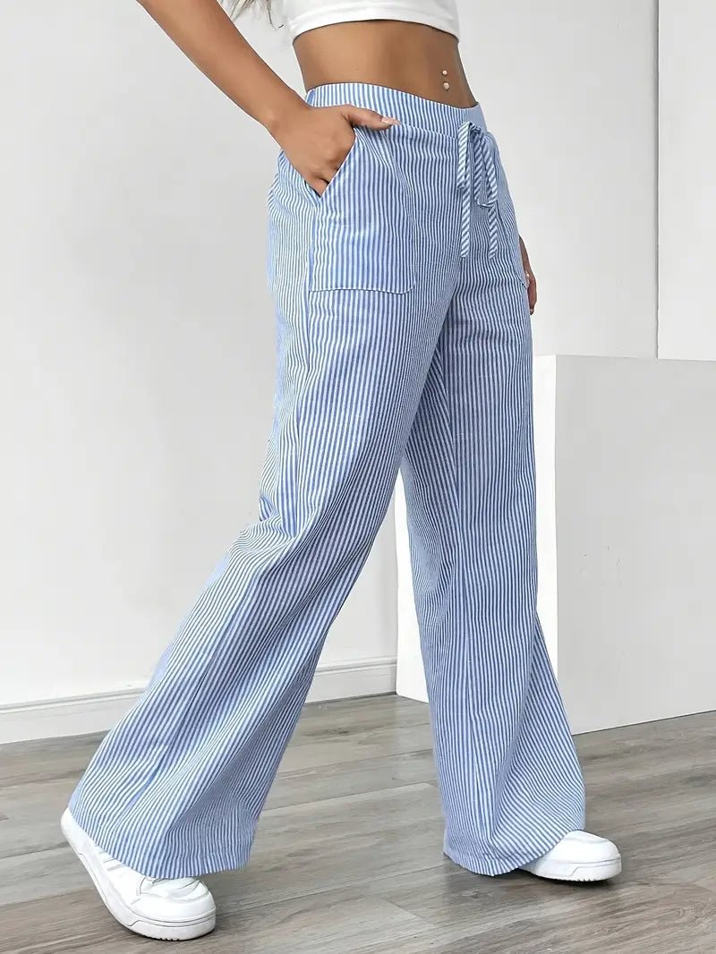 Eleanor | Striped Drawstring Wide-Leg Linen Pants