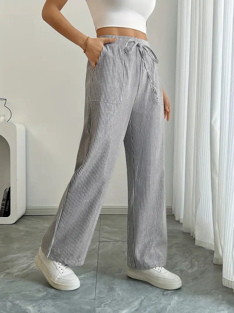 Eleanor | Striped Drawstring Wide-Leg Linen Pants
