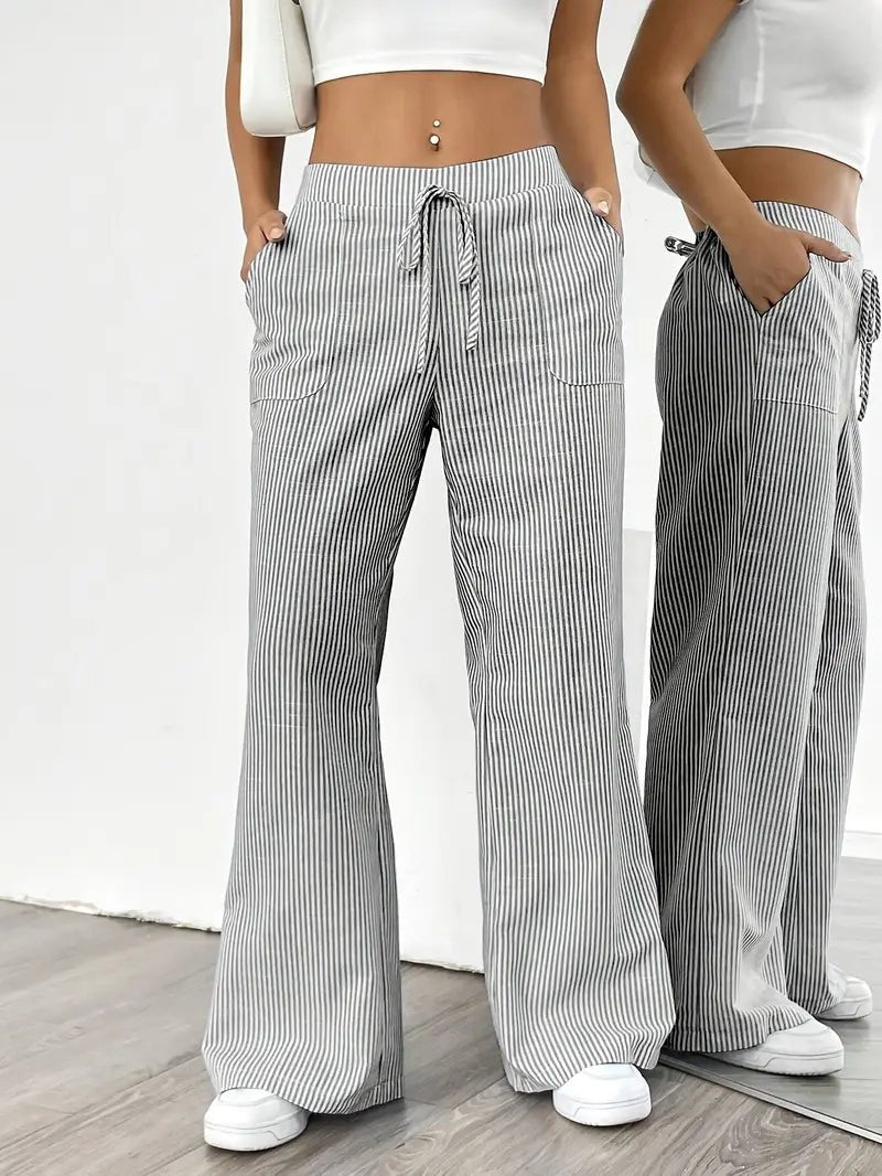 Eleanor | Striped Drawstring Wide-Leg Linen Pants