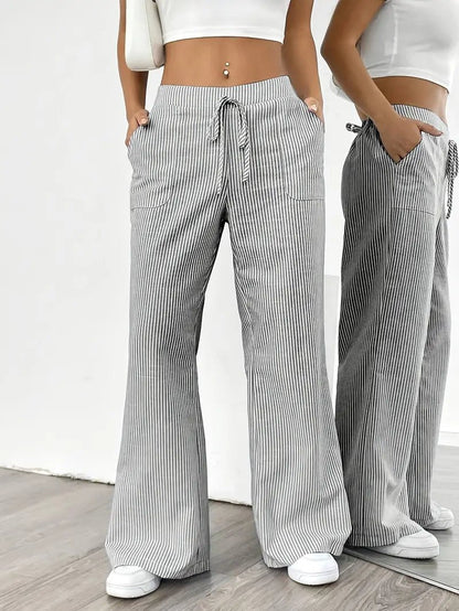 Eleanor | Striped Drawstring Wide-Leg Linen Pants