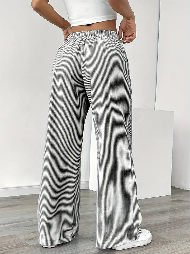 Eleanor | Striped Drawstring Wide-Leg Linen Pants
