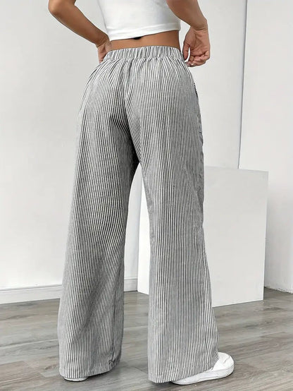 Eleanor | Striped Drawstring Wide-Leg Linen Pants