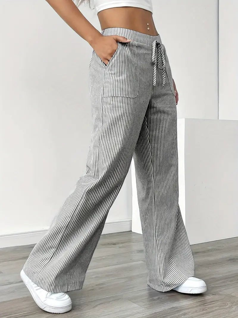 Eleanor | Striped Drawstring Wide-Leg Linen Pants