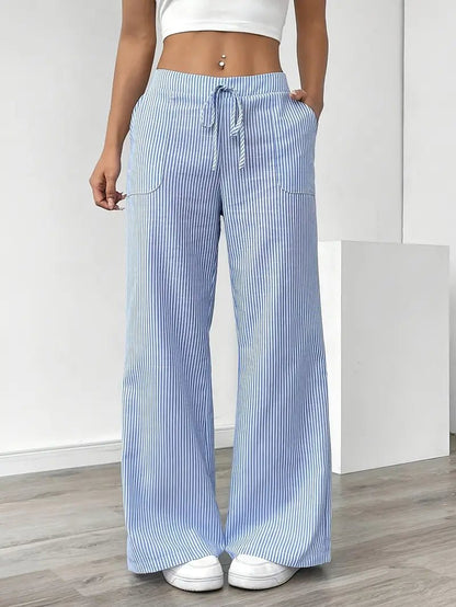 Eleanor | Striped Drawstring Wide-Leg Linen Pants