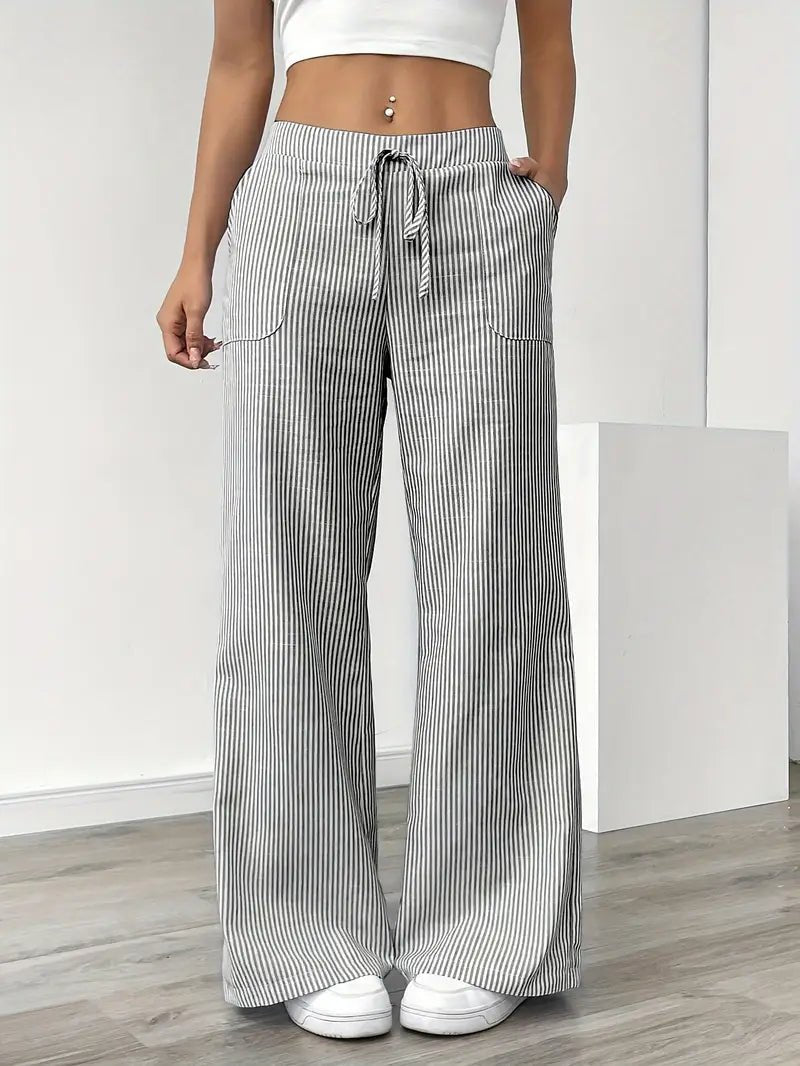 Eleanor | Striped Drawstring Wide-Leg Linen Pants