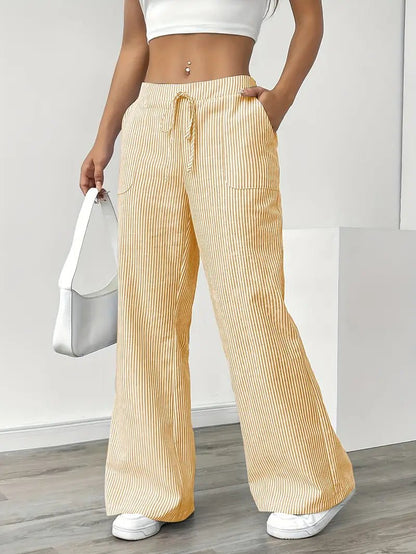 Eleanor | Striped Drawstring Wide-Leg Linen Pants