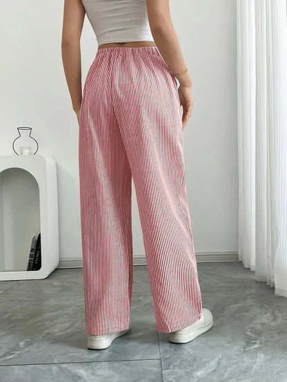 Eleanor | Striped Drawstring Wide-Leg Linen Pants