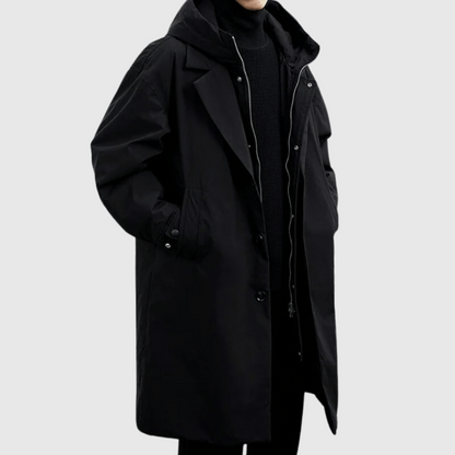 Men's Zip Off Hood Convertible Trench Coat