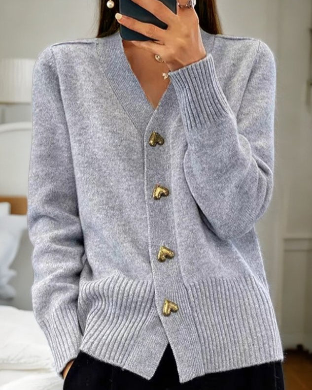 Michaela | Women's Ribbed V-Neck Button Front Cardigan