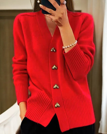 Michaela | Women's Ribbed V-Neck Button Front Cardigan