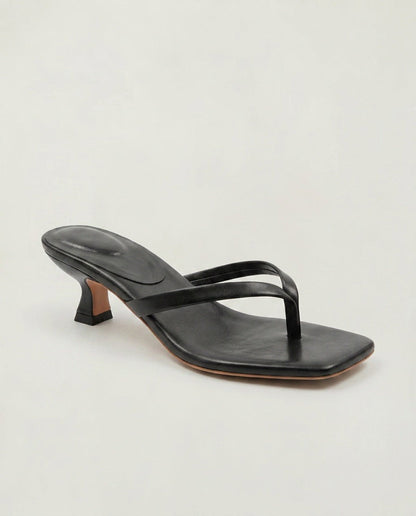 Noelia | Black Square Toe Thong Kitten Heel Sandals 1