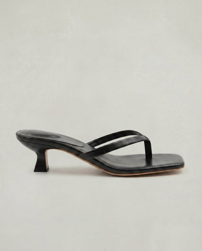 Noelia | Black Square Toe Thong Kitten Heel Sandals 2