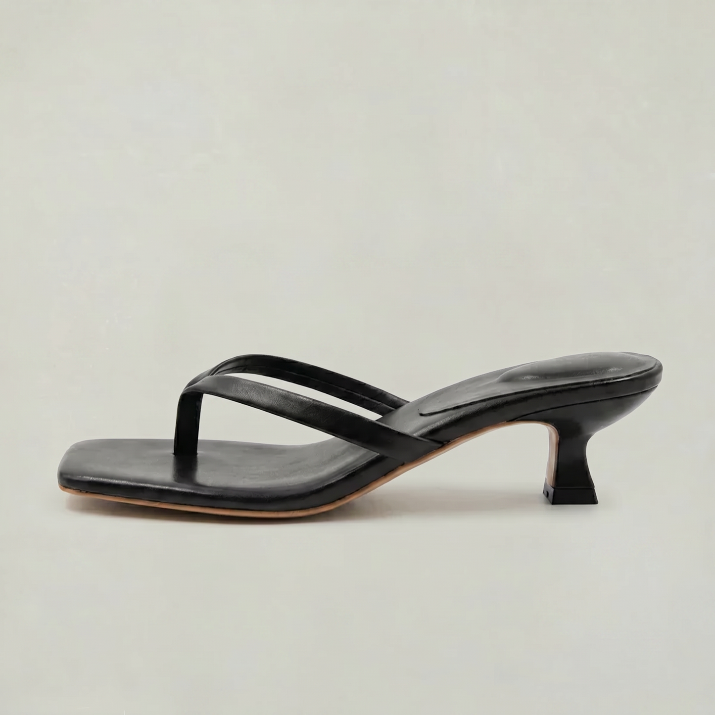 Noelia | Black Square Toe Thong Kitten Heel Sandals 3