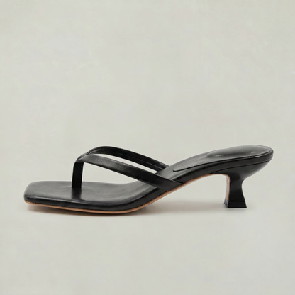 Noelia | Black Square Toe Thong Kitten Heel Sandals 3
