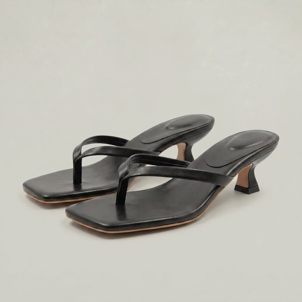 Noelia | Black Square Toe Thong Kitten Heel Sandals 4