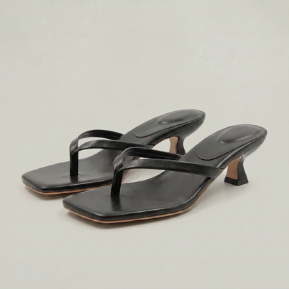Noelia | Black Square Toe Thong Kitten Heel Sandals 4
