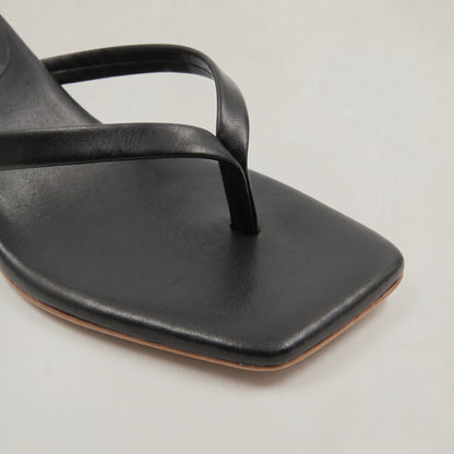 Noelia | Black Square Toe Thong Kitten Heel Sandals 5