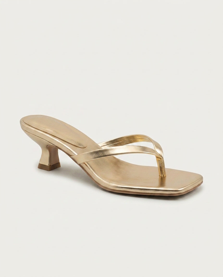 Noelia | Black Square Toe Thong Kitten Heel Sandals 8