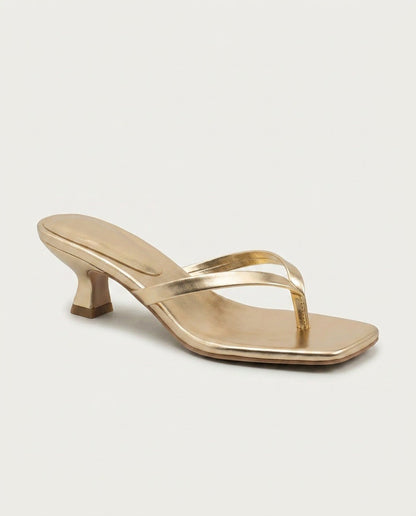 Noelia | Black Square Toe Thong Kitten Heel Sandals 8