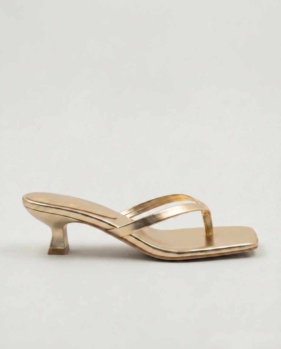 Noelia | Black Square Toe Thong Kitten Heel Sandals 9