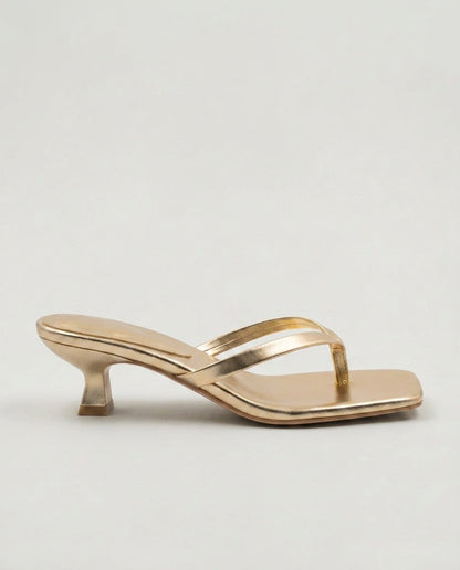 Noelia | Black Square Toe Thong Kitten Heel Sandals 9