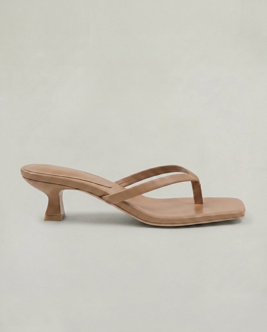 Noelia | Black Square Toe Thong Kitten Heel Sandals 10