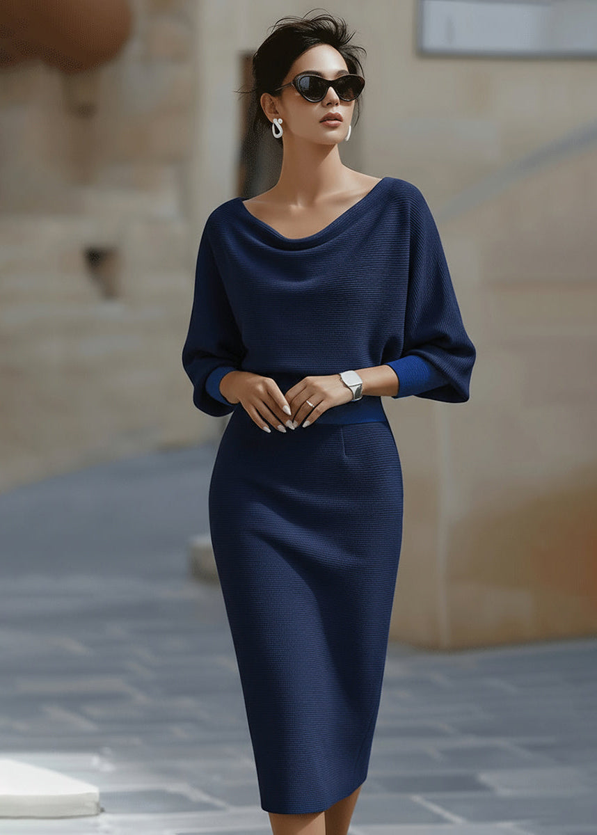 Women's Draped Batwing Midi Dress with Cowl Neckline