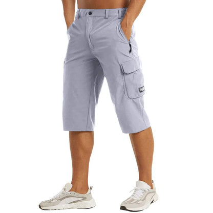 Jerry | Light Grey Cargo Capri Shorts with Zip Pockets 1