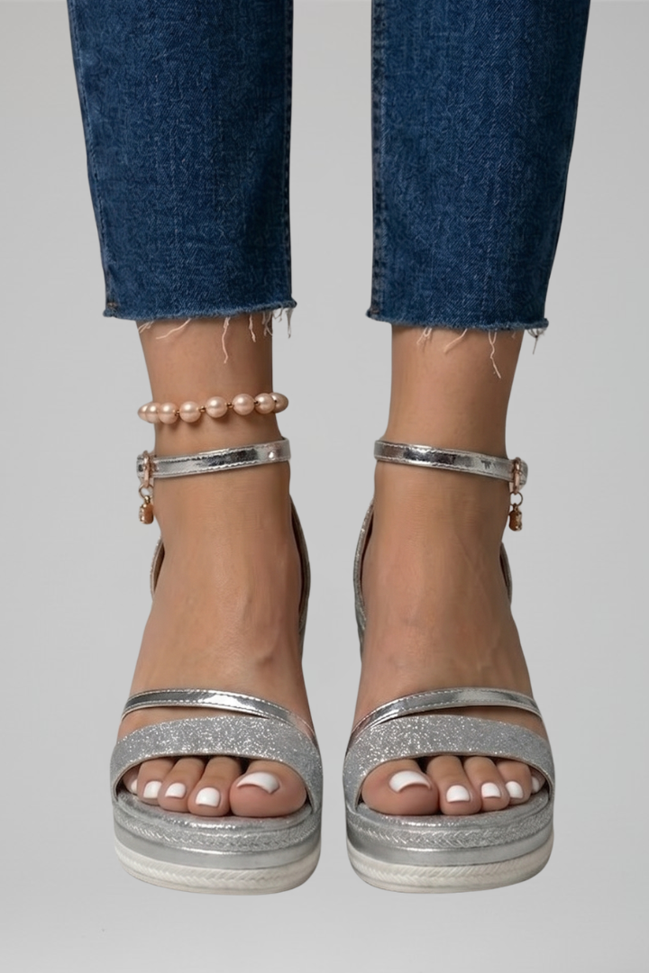 Ophelia | Black Glitter Espadrille Wedge Sandals with Ankle Strap 8