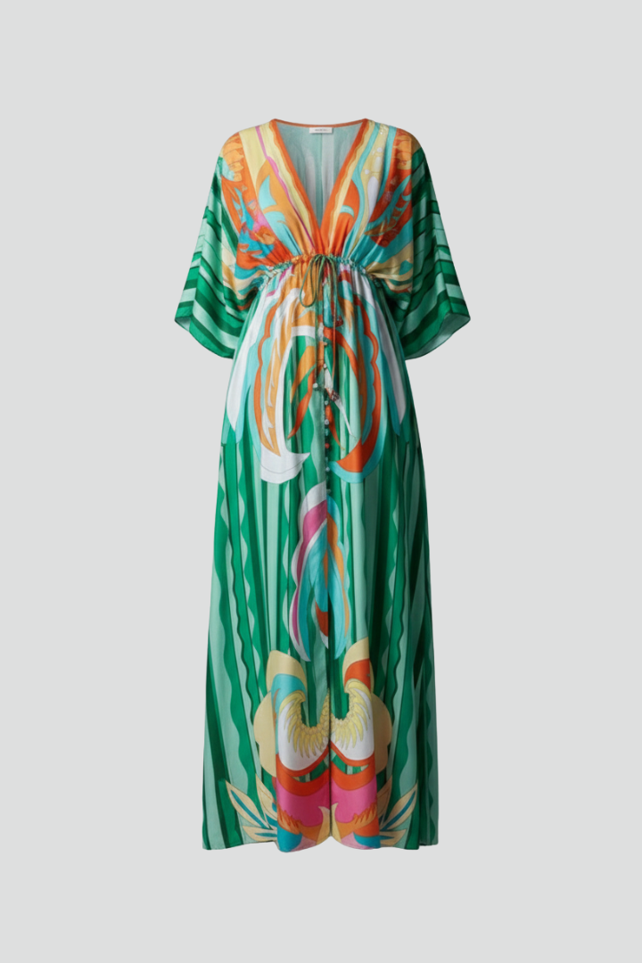 Yvette | Green Abstract Print Kimono Sleeve Maxi Dress 1