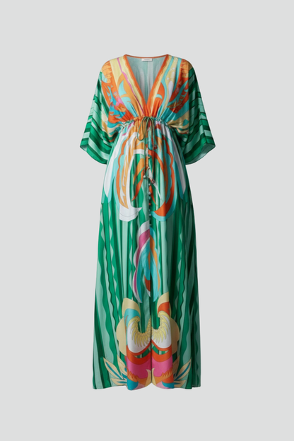 Yvette | Green Abstract Print Kimono Sleeve Maxi Dress 1