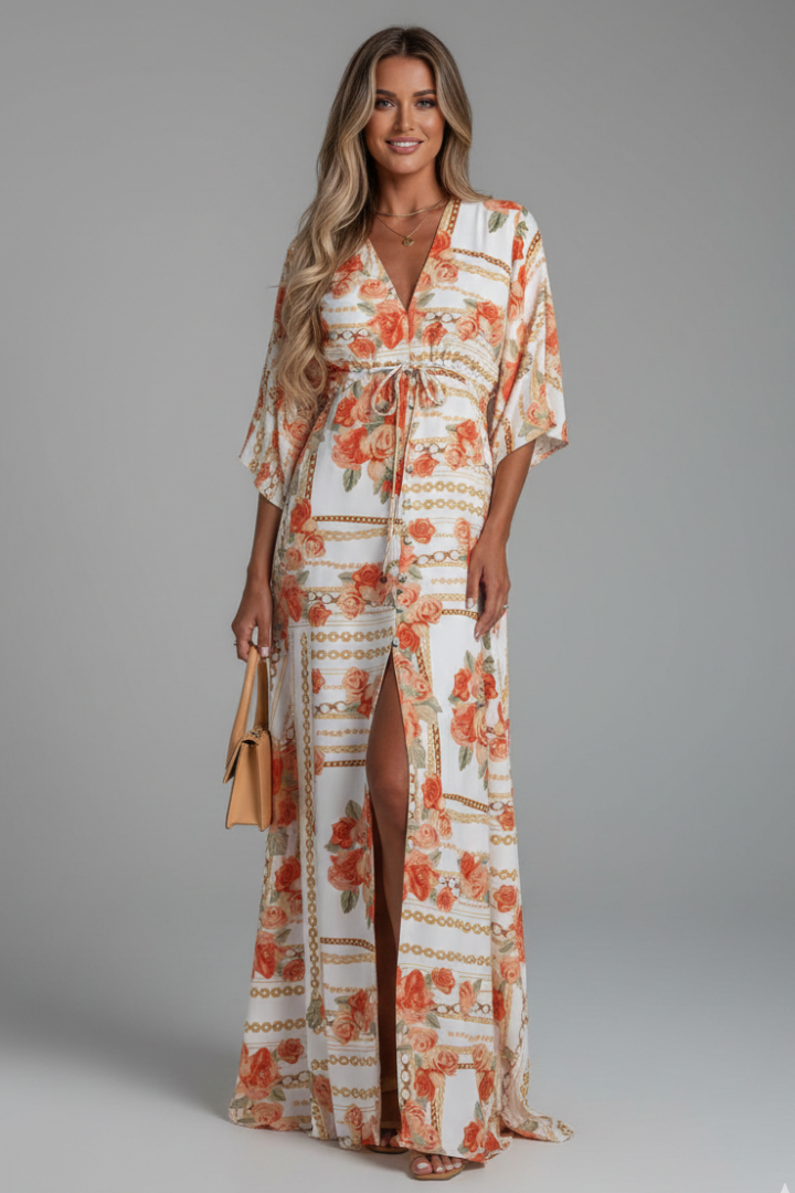 Yvette | Green Abstract Print Kimono Sleeve Maxi Dress 4