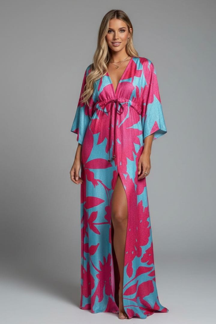 Yvette | Green Abstract Print Kimono Sleeve Maxi Dress 7