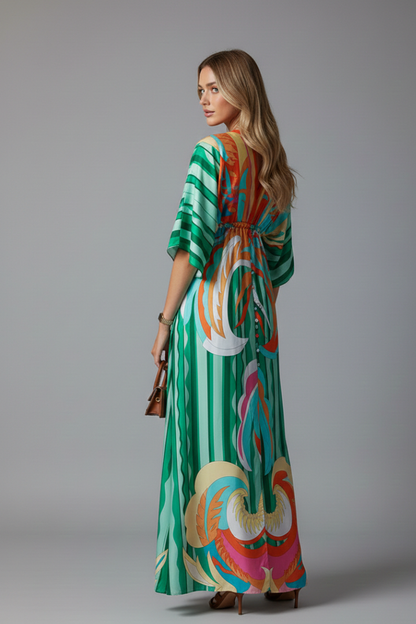 Yvette | Green Abstract Print Kimono Sleeve Maxi Dress 8