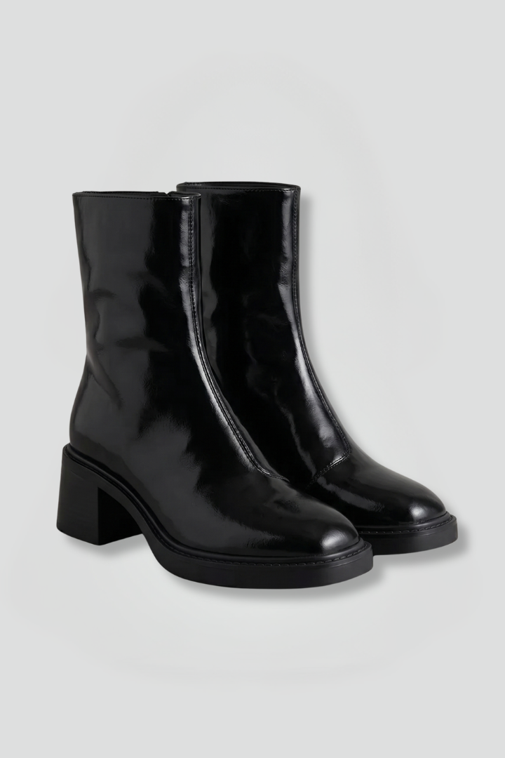 Delyth | Black Patent Ankle Boots with Block Heel 1