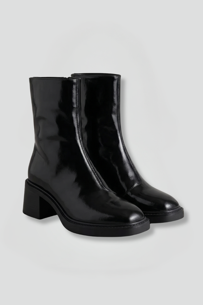 Delyth | Black Patent Ankle Boots with Block Heel 1
