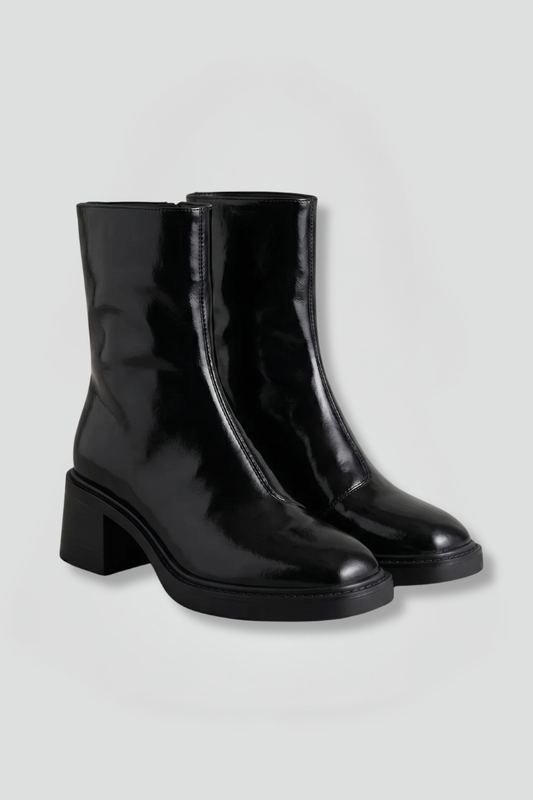 Delyth | Black Patent Ankle Boots with Block Heel 1