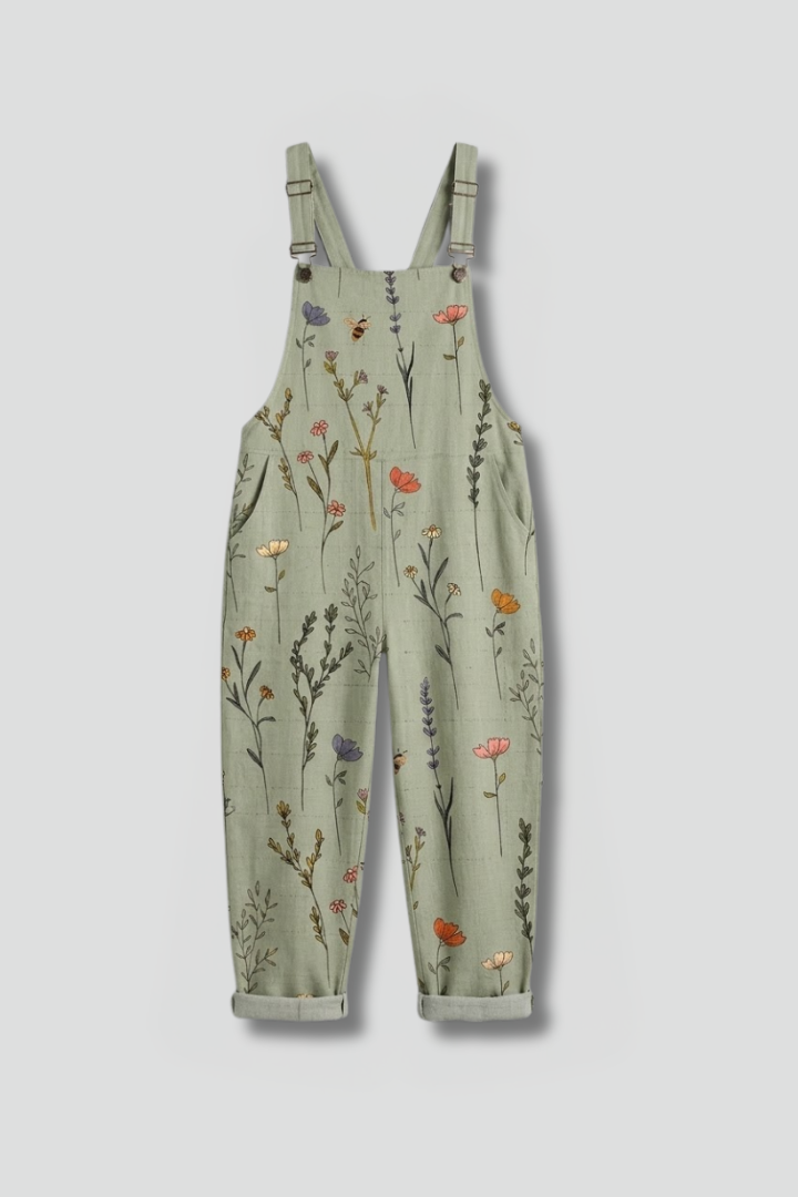 Fern | Sage Green Floral Wide Leg Dungarees 1