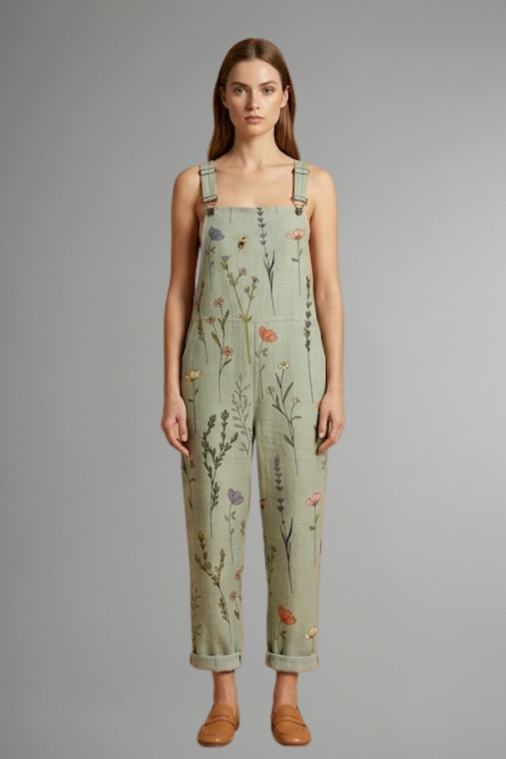 Fern | Sage Green Floral Wide Leg Dungarees 2