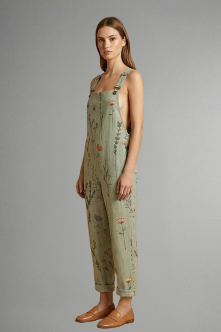 Fern | Sage Green Floral Wide Leg Dungarees 3