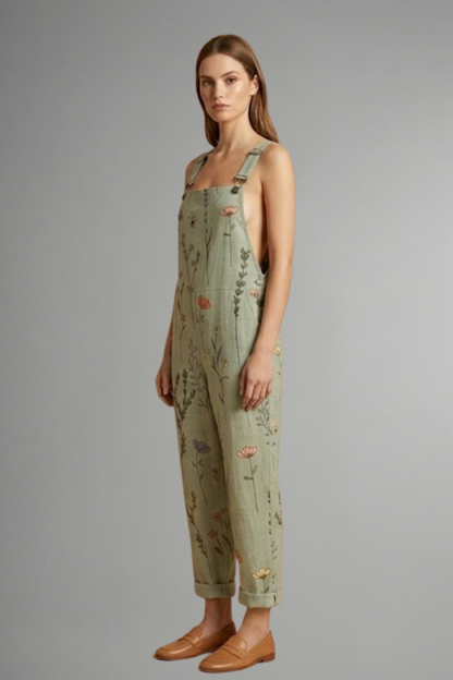 Fern | Sage Green Floral Wide Leg Dungarees 3