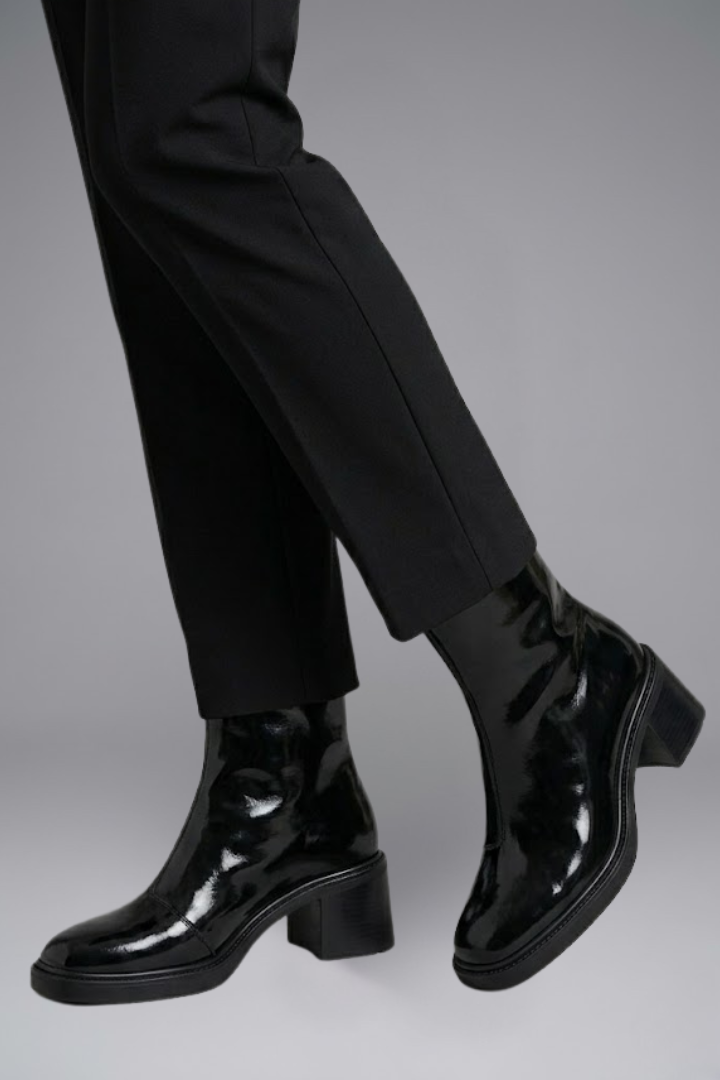 Delyth | Black Patent Ankle Boots with Block Heel 4