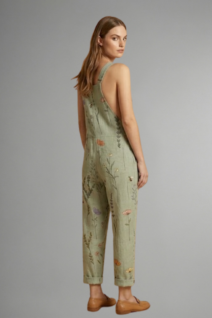 Fern | Sage Green Floral Wide Leg Dungarees 4