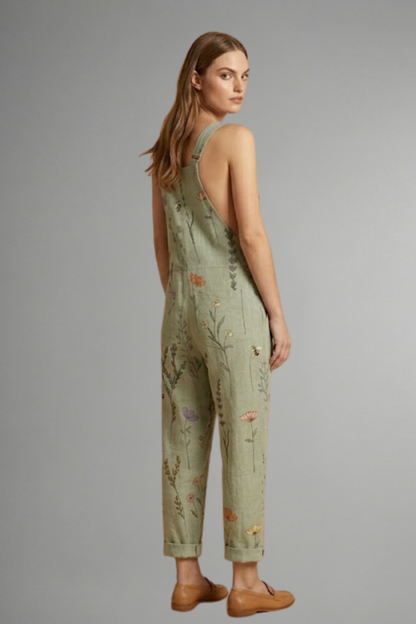 Fern | Sage Green Floral Wide Leg Dungarees 4