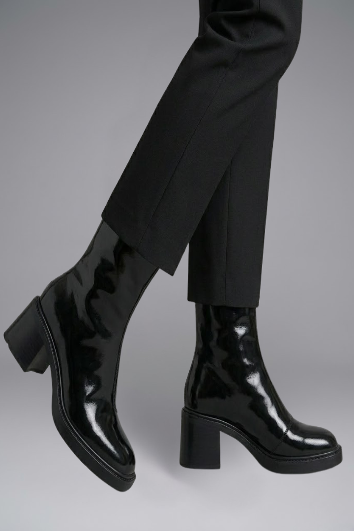Delyth | Black Patent Ankle Boots with Block Heel 5