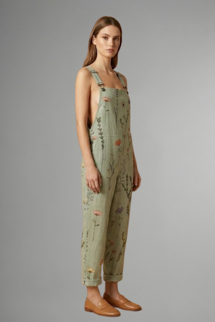 Fern | Sage Green Floral Wide Leg Dungarees 5