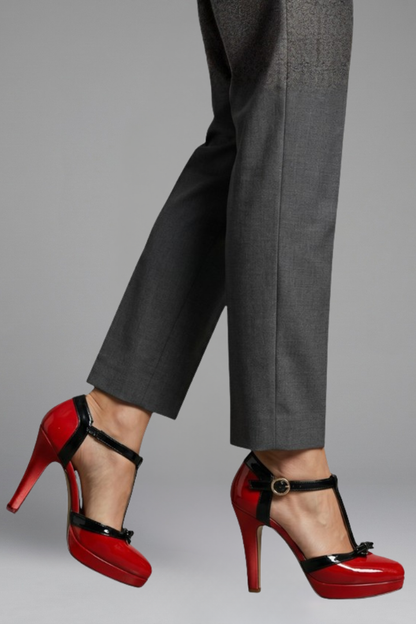 Suki | Red Patent T Strap Platform Heels with Bow 4