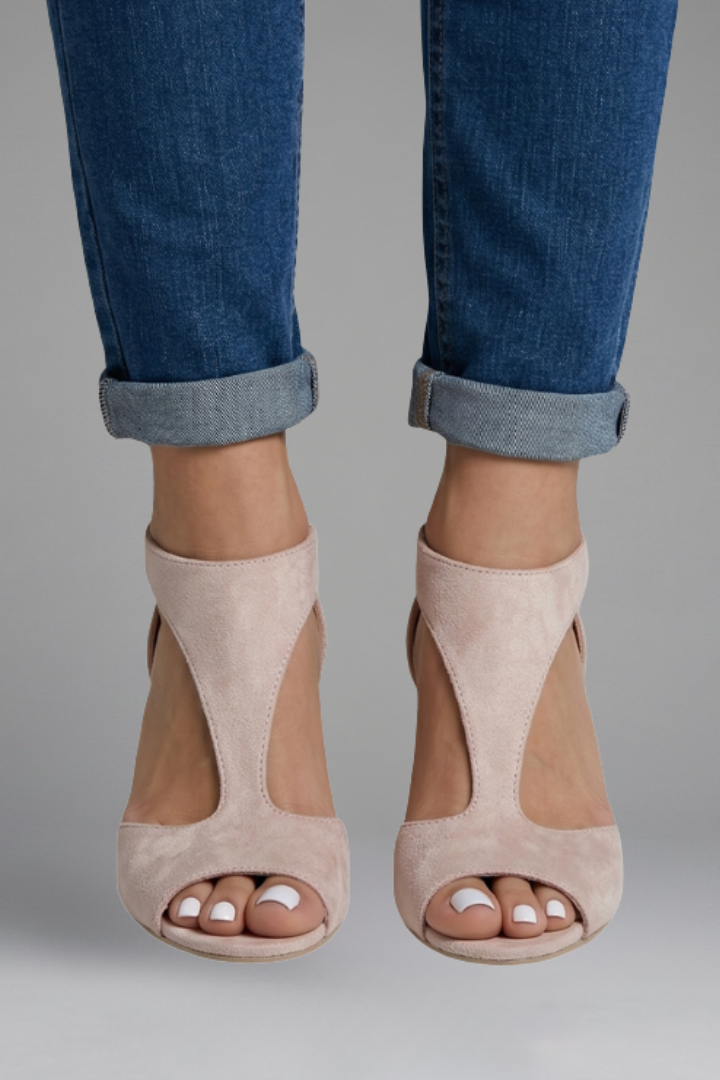 Bijou | Blush Shimmer Cutout Peep Toe Heeled Sandals 3