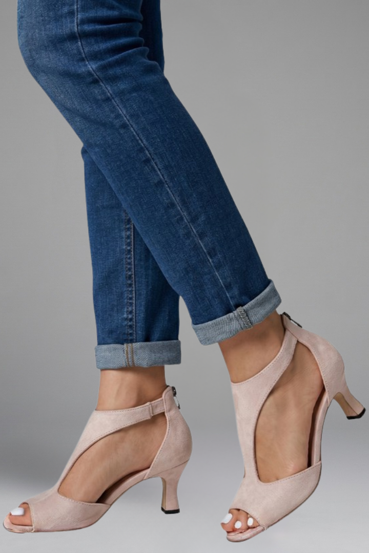Bijou | Blush Shimmer Cutout Peep Toe Heeled Sandals 4