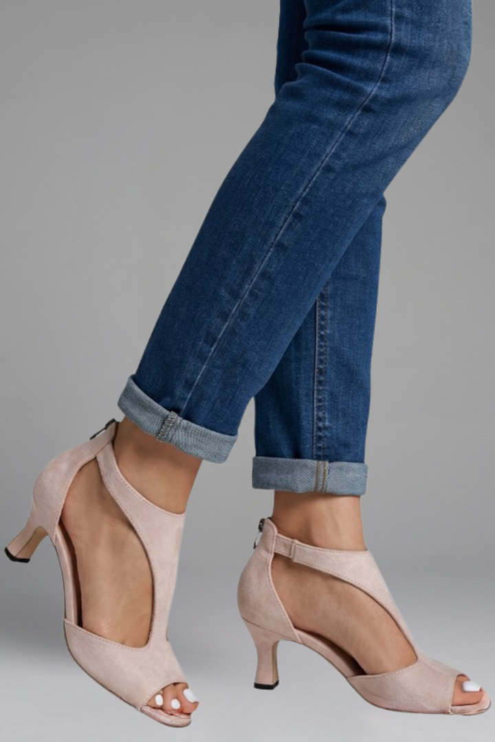 Bijou | Blush Shimmer Cutout Peep Toe Heeled Sandals 5
